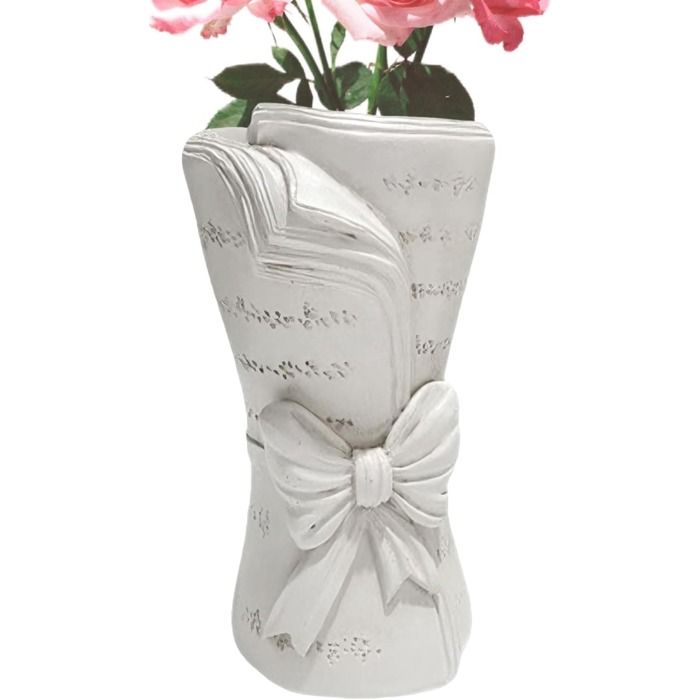 Vase Décoratif en Forme de Livre – Mini Vase à Fleurs en Résine pour Bureau Salon Chambre et Bibliothèque-blanc