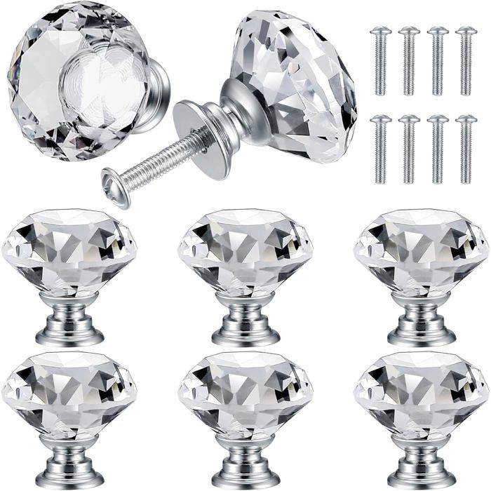 8 Pcs Bouton de Porte de Cristal Poignées de Diamant Poignee de Meuble Diamant Poignée Boutons Décoration de Armoire Tiroir - 30 mm