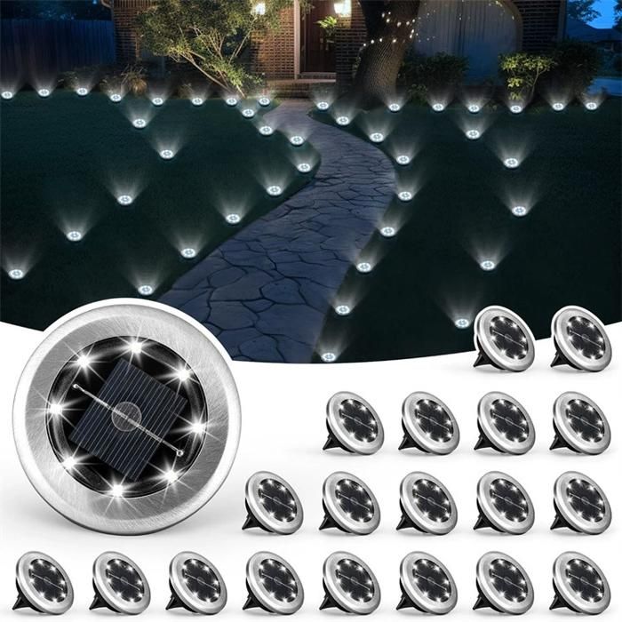 Lot de 8 lampes solaires dextérieur pour jardin lampes de sol solaires lampes disque pour terrasse alimentation solaire
