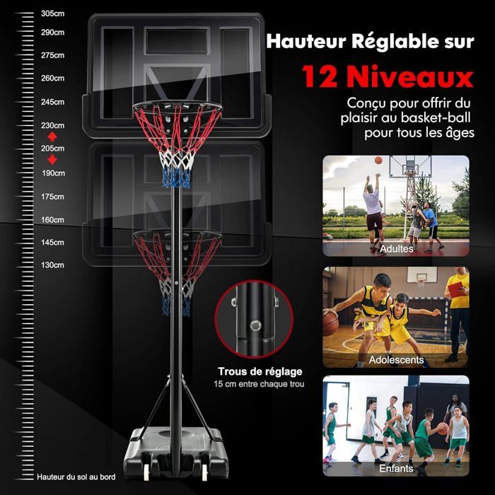 Panier de basket-ball autoportant à hauteur réglable de 135 à 305 cm - HyperMotion | Par âge Pour les adolescents et les adultes SPORT ET LOISIRS Paniers de basket-ball Panier de basket-ball autoportant à hauteur réglable de 135 à 305 cm - HyperMotion | Par âge Pour les adolescents et les adultes SPORT ET LOISIRS Paniers de basket-ball