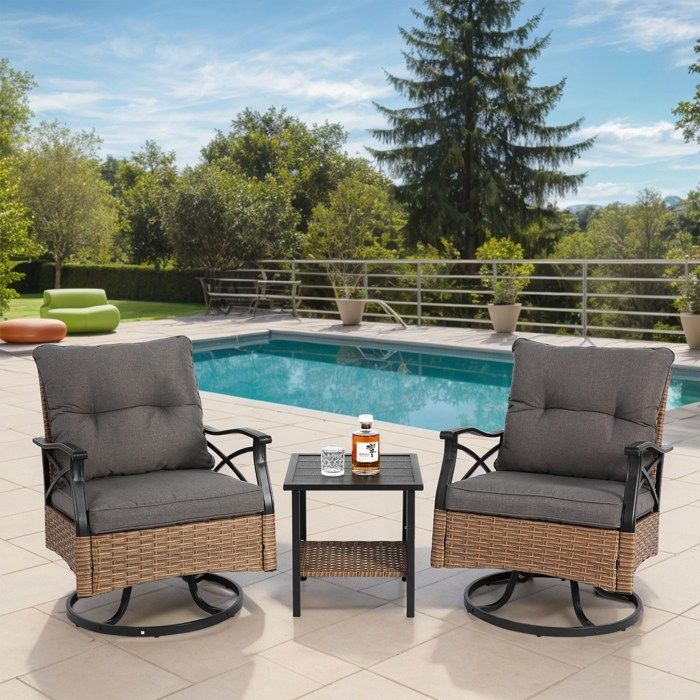 Ensemble de chaises à bascule pivotantes dextérieur 3 pièces 1 table 2 chaises à bascule supportant 350 lb mobilier dextérieur