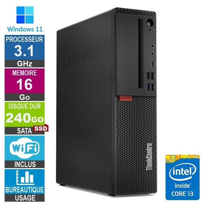 Lenovo M720s i3-8100t 3.10GHz 16Go/240Go SSD Wifi W11 Reconditionné - Lenovo reconditionné disponible sur Cdiscount Seconde Vie