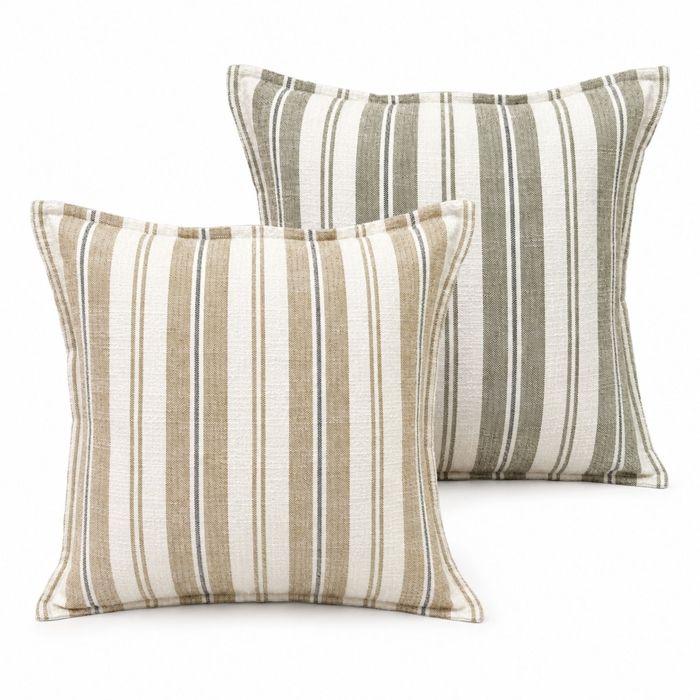 Housse de coussin recto-verso 100% coton rayures tapissier LOURMARIN Jaune Ocre 60x60 cm