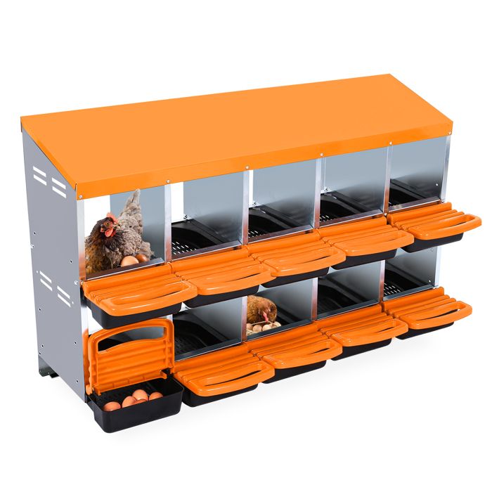 Pondoir Poules Pondeuses 10 Compartiments Poulailler en Acier Galvanisé Anti-rouille Pondoir Orange
