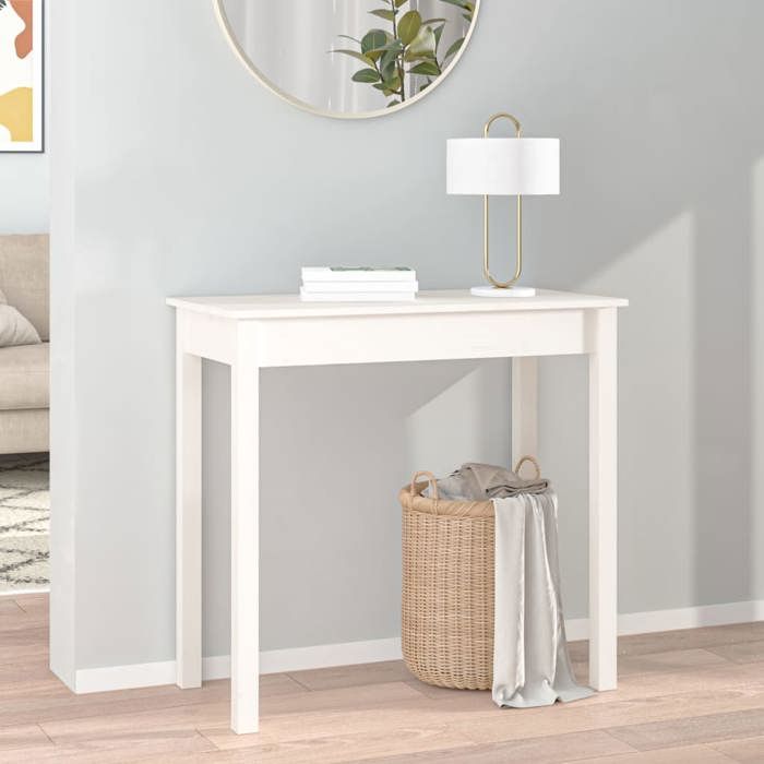 Grand Table dAppoint Blanc - Table console - Console DENTREE Blanc - 80x40x75cm - Bois massif de pin 681 717017911