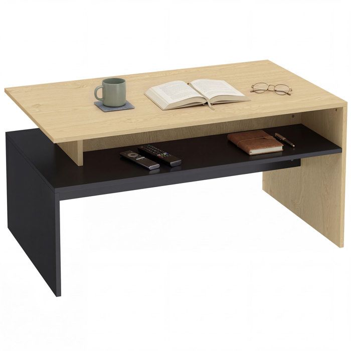 Table basse - HOMCOM - moderne bicolore à niveaux décalés étagère de rangement - bois - 95 x 55 x 50 cm - bois naturel et noir Table basse - HOMCOM - moderne bicolore à niveaux décalés étagère de rangement - bois - 95 x 55 x 50 cm - bois naturel et noir