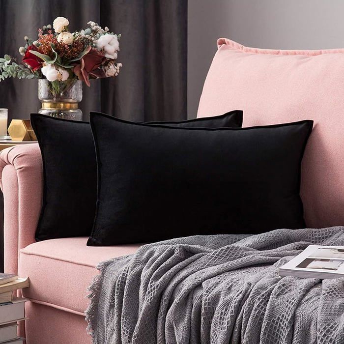 Housse de Coussin en Velours Décorative Canapé Bordure Taie d& 39 oreiller Super Doux Decoration Noir 50 x 50 X 3 HOUSSE DE COUSSIN