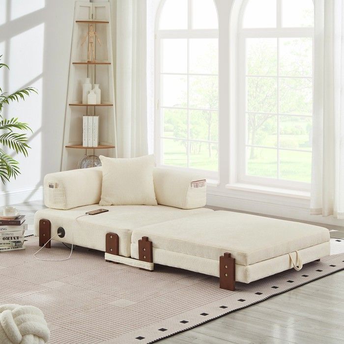 Canapé-lit convertible - W3607P458892 - 1 place compact - Ports USB/Type-C intégrés - Rangement sous assise