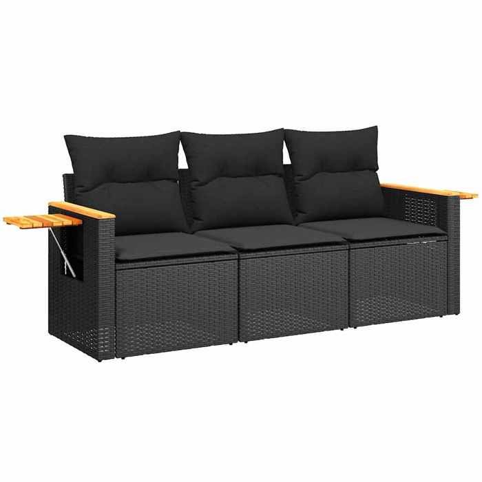 Salon de jardin avec coussins - 3 pièces : 2 canapés - vidaXL - résine tressée - noir - 55x62x69 cm eqh98h192