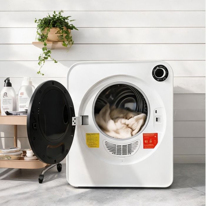 Sèche-linge blanc capacité réelle 4 kg avec tambour inox et 4 programmes dont air froid