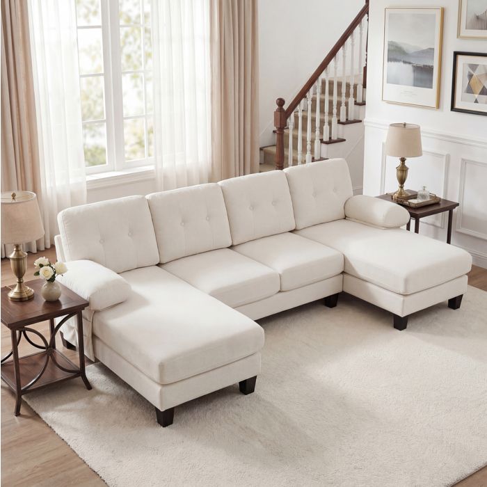 Canapé-lit dangle beige 268 × 128 × 84 cm en chenille avec double méridienne