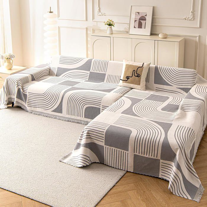 Housse de canapé dangle modulable - Lot de 2 en chenille antidérapante et résistante aux taches 180 x 300 cm gris