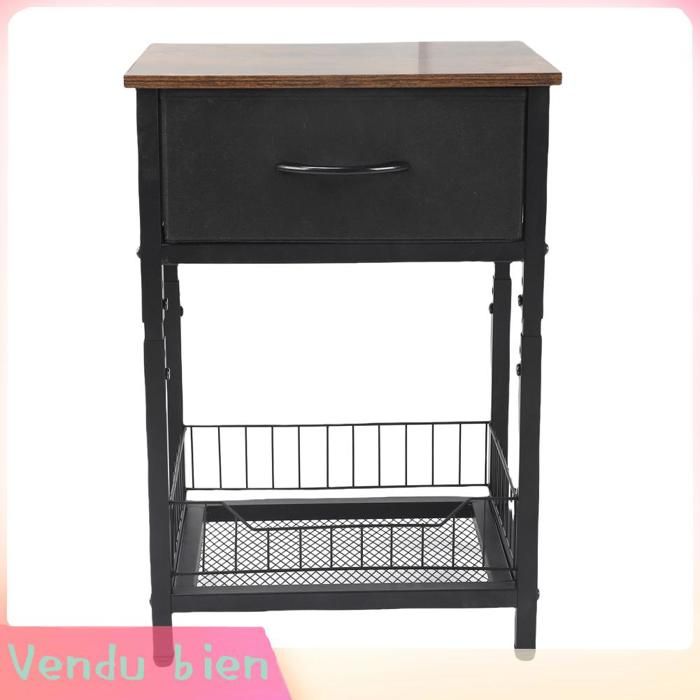 Table de Chevet Moderne avec Tiroir en Tissu et Cadre en Acier au Carbone pour Chambre à Coucher