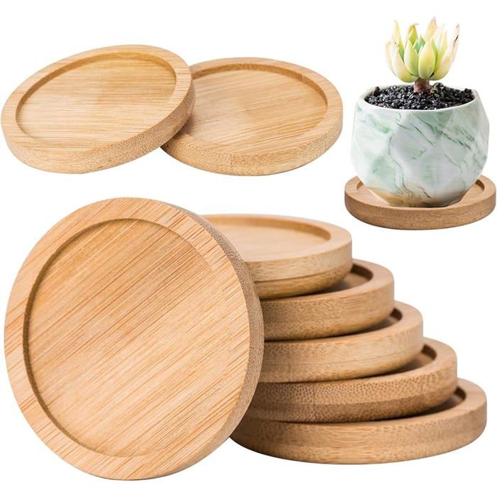 8 Pieces Soucoupe Pteau Pntes RondeSoucoupes en Bambou Diamètre Extérieur 65 cmPntes Pteaux de PnteurSoucoupe Pot