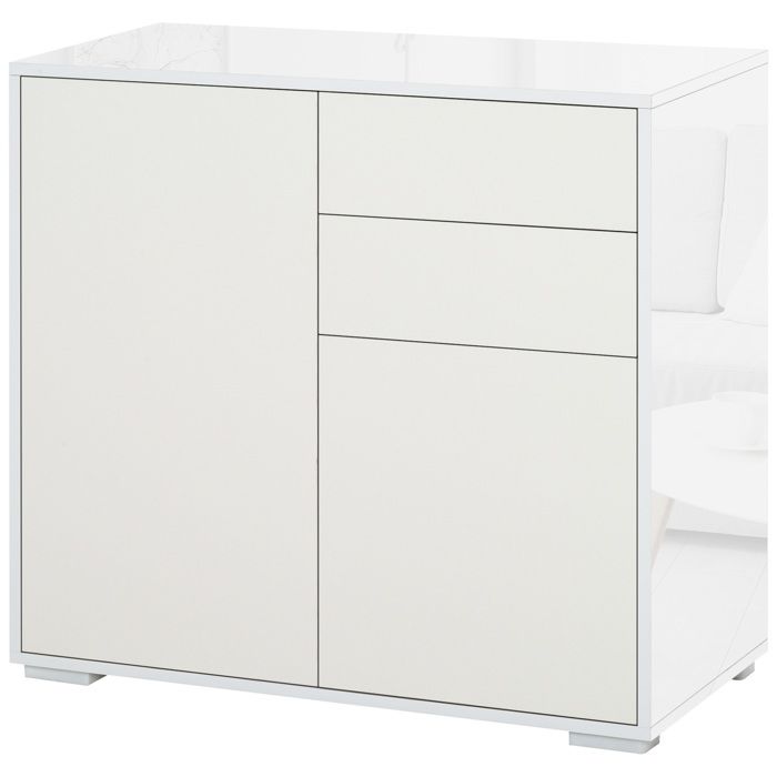 Armoire de cuisine avec 2 portes et 2 tiroirs blanc 79x36x74 cm étagère réglable