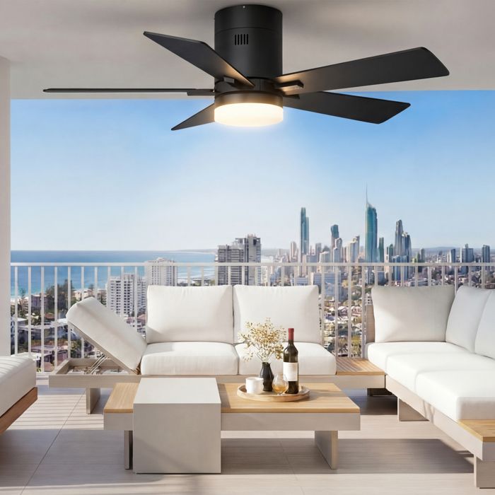 Ventilateur de plafond LED 425 pales en boismodernesilencieux6 vitessestélécommanderéversible3000–6500 Kclasse Fnoir