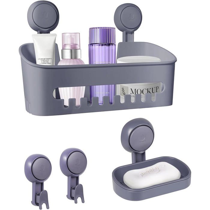 Étagère Douche 4 Pièces - Panier Porte-savon et Crochet à Ventouse Sans Perçage - Organisateur de Rangement Auto-adhésif