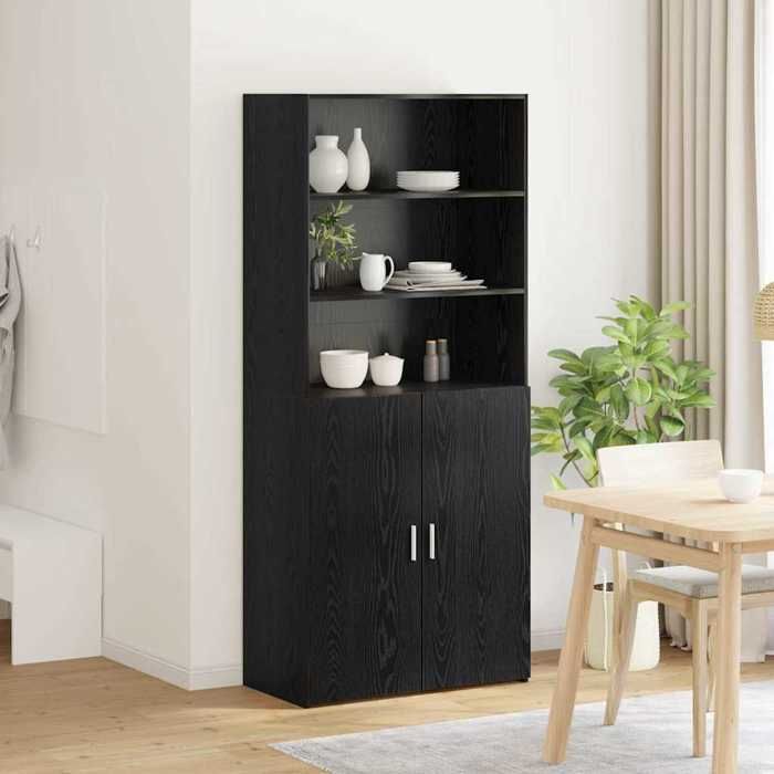 Noir Buffet haut CHIC Haut Armoire rectangulaire 1 PC Chêne noir 80x42 5x185 cm Bois dingénierie N16111