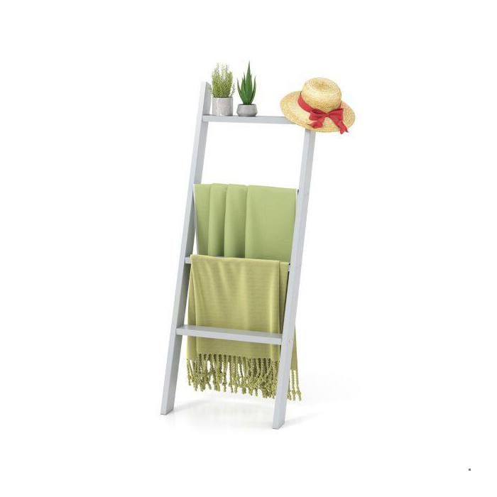 Bois de pin gris étagère échelle 4 niveaux pour rangement déco et serviettes salle de bain salon chambre