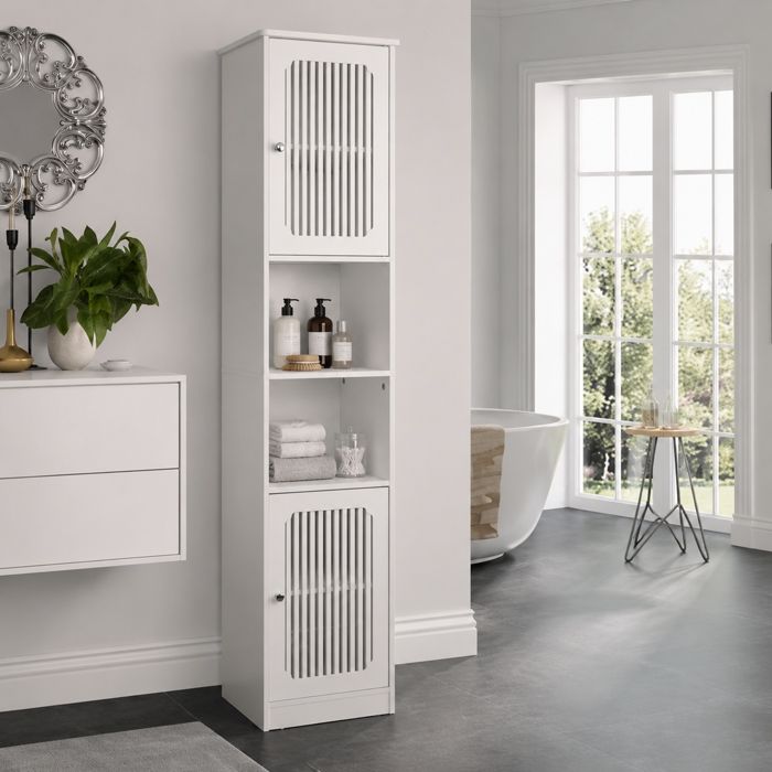 Meuble Salle de Bain avec Porte en Ventilée Armoire de Rangement Étroite avec Étagères Réglables Colonne Salle de Bain Gain de Place