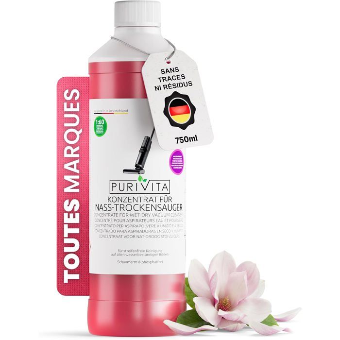 Nettoyant Sol Concentré Aspirateur Laveur 750 ml Magnolia Pour aspirateurs eau et poussière et injecteurs-extracteurs:sans traces