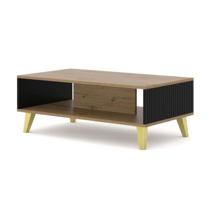 Tables basses - AC-Déco - Table basse avec pieds doré Ravenna - Beige/Noir - L 90 x l 60 cm Tables basses - AC-Déco - Table basse avec pieds doré Ravenna - Beige/Noir - L 90 x l 60 cm