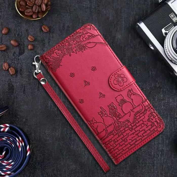 Coque Portefeuille Pour iPhone Lune lunaire avec chats
