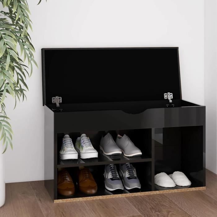 Banc à chaussures - ALOMEJOR - Noir brillant - 80x30x47cm - Meuble d’entrée - Confortable