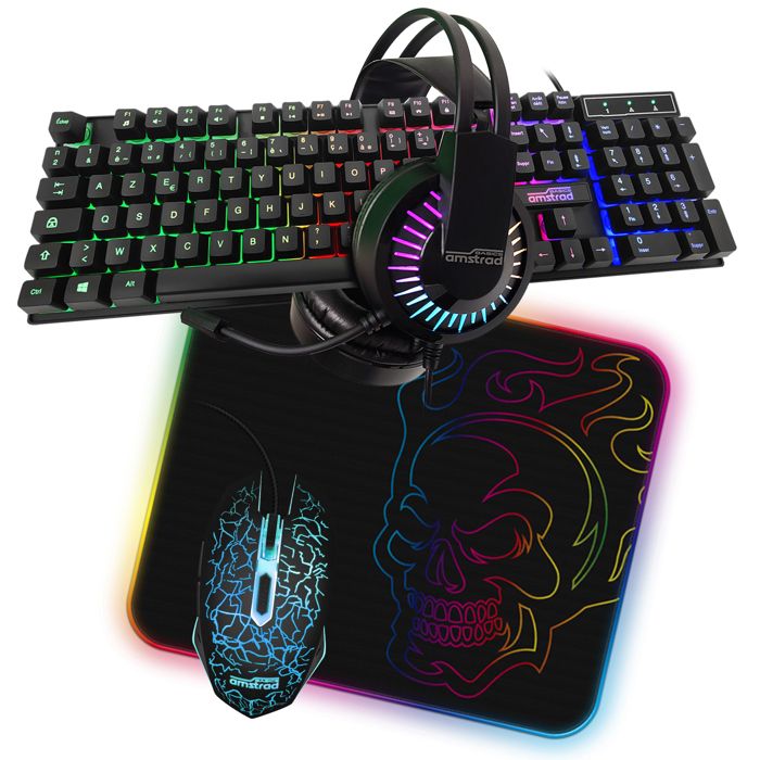 Pack Gamer – AMSTRAD – AMS-BATTLE – Clavier Souris Tapis – Casque Adaptateur – Rétro-éclairage RGB