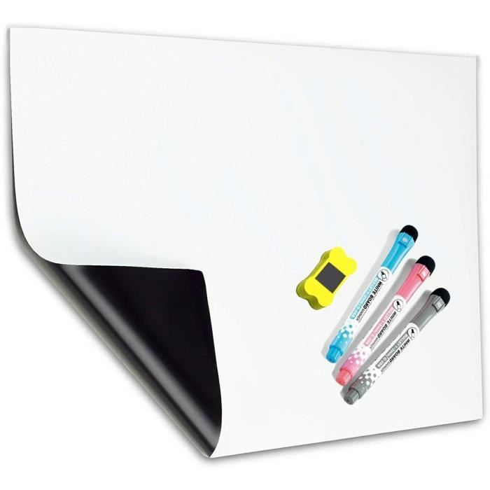 Tableau blanc magnétique effaçable à sec pour réfrigérateur Comprend 4 marqueurs et 4 icônes magnétiques et une gomme Planificateur de tableau blanc pour réfrigérateur 20x13 inch blanc 
