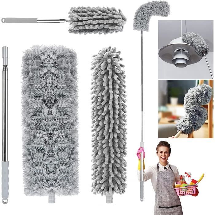 32 Pièces Kit Plumeau 360° Compatible Swiffer - Recharges Microfibre 3D + Poignée + Perche Télescopique - Anti Poussière Cheveux Poils