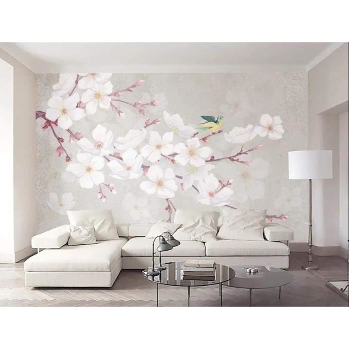 Papier Peint Panoramique 3D Intissé Fleurs Et Oiseaux De Fleurs De Cerisier  Gris Beige Salon Chambre Poster Mural Décoration Murale - Cdiscount  Bricolage