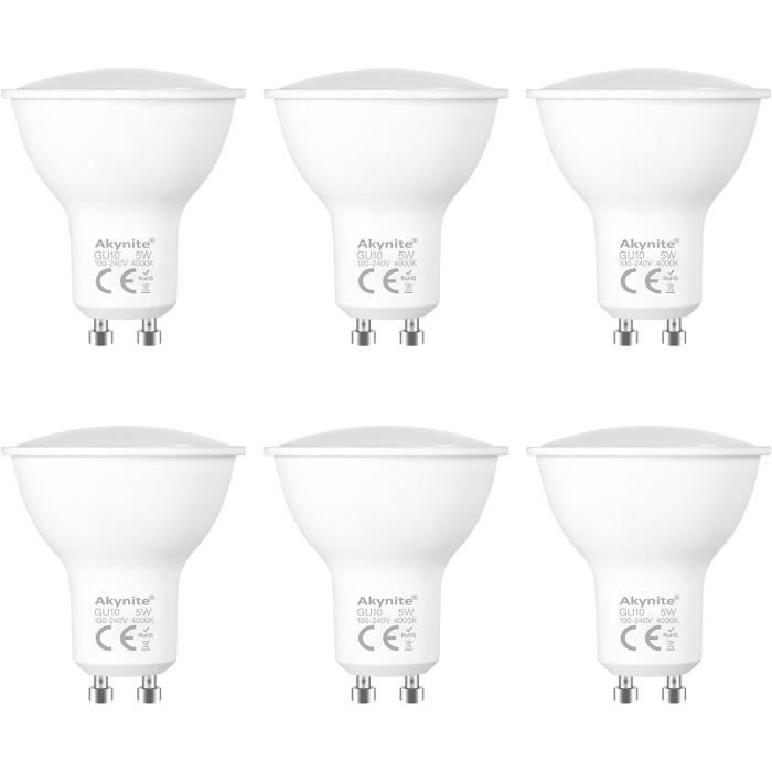 Lot De 6 Ampoule LED GU10,5W,500LM,Blanc Neutre 4000K,éQuivalent 50W Lampe  HalogèNe,Ampoule LED Spot,220-240V,60° Faisceaux - Cdiscount Maison