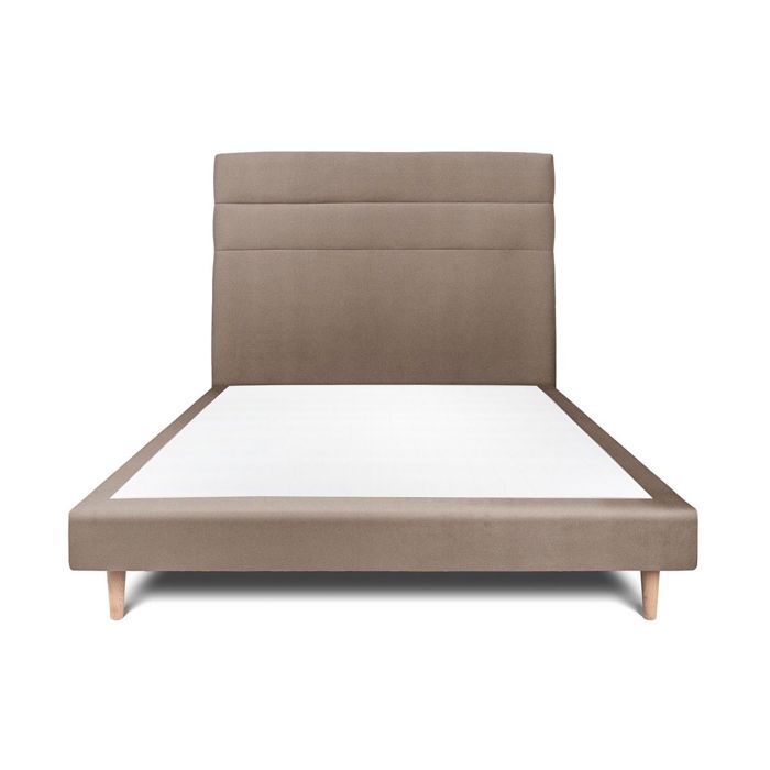 Lit 140x190cm avec tête de lit lignes velours et sommier tapissier taupe - Hauteur totale : 29cm