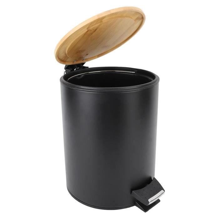 Poubelle De Salle De Bain à Pédale Spirella ADONIS - 3L - Acier Et Bambou - Fermeture Douce - Gris Anthracite