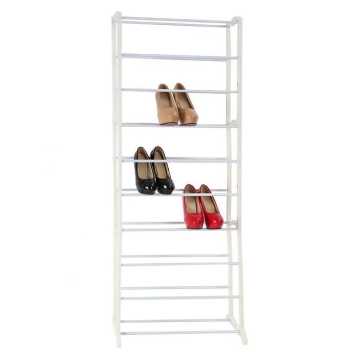 Meuble Etagere A Chaussure Blanc Porte 30 Paires 10 Etageres