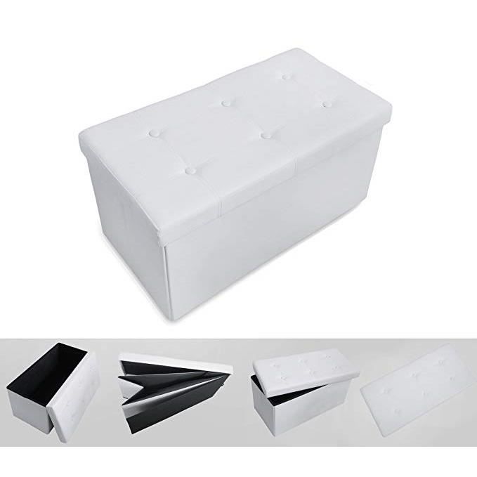 Banc Ottoman Pliant Todeco - Simili-cuir Blanc - Rangement Intégré 150kg - 76x38x38cm