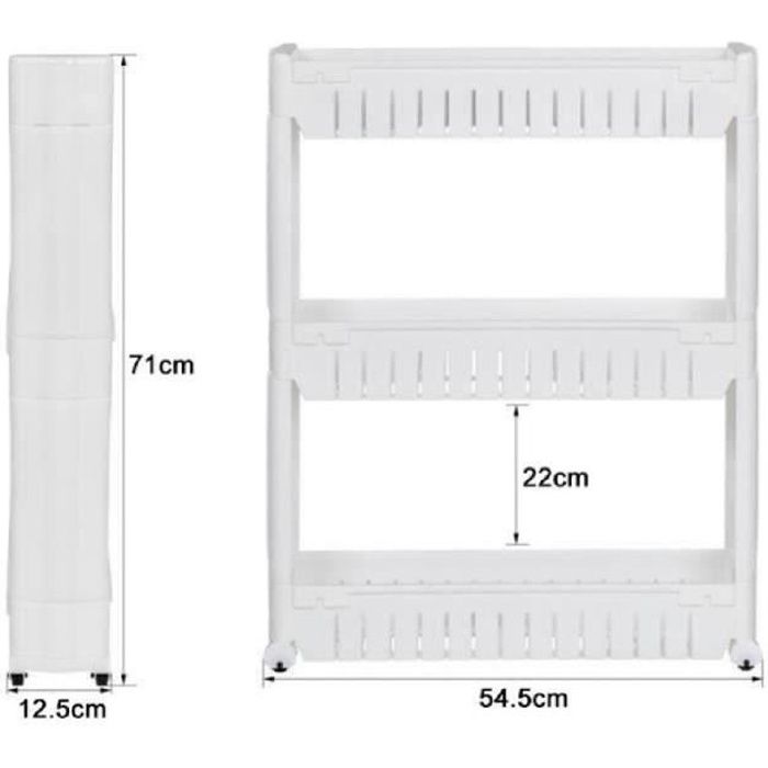 WISS-Desserte de salle de bains Rack support 3 étagères de rangement organiseur sur roulettes Plastique