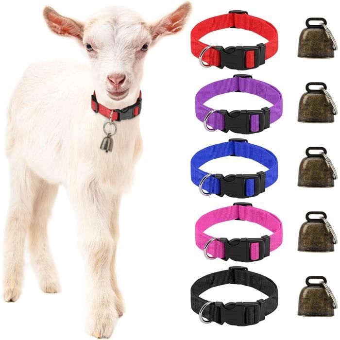 Lot de 5 colliers de chèvre avec clochette en nylon réglable, style rétro selon cloche en bronze, anti-perte pour animaux de c[312]