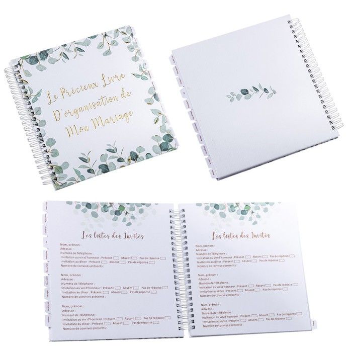 LIVRE ORGANISATION MARIAGE EUCALYPTUS 19X20CM BLANC