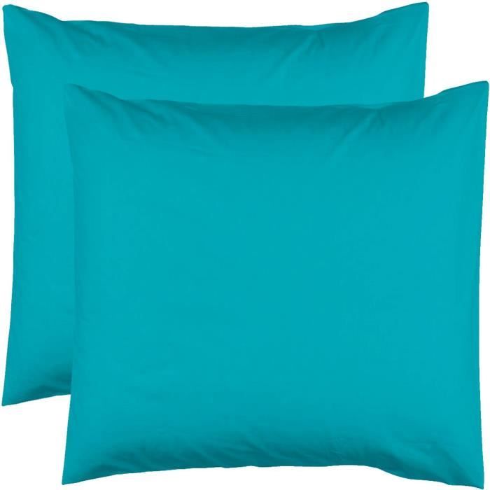 2 Taies d'oreiller 63x63 - 100% coton 57 fils - Turquoise - Cdiscount Maison
