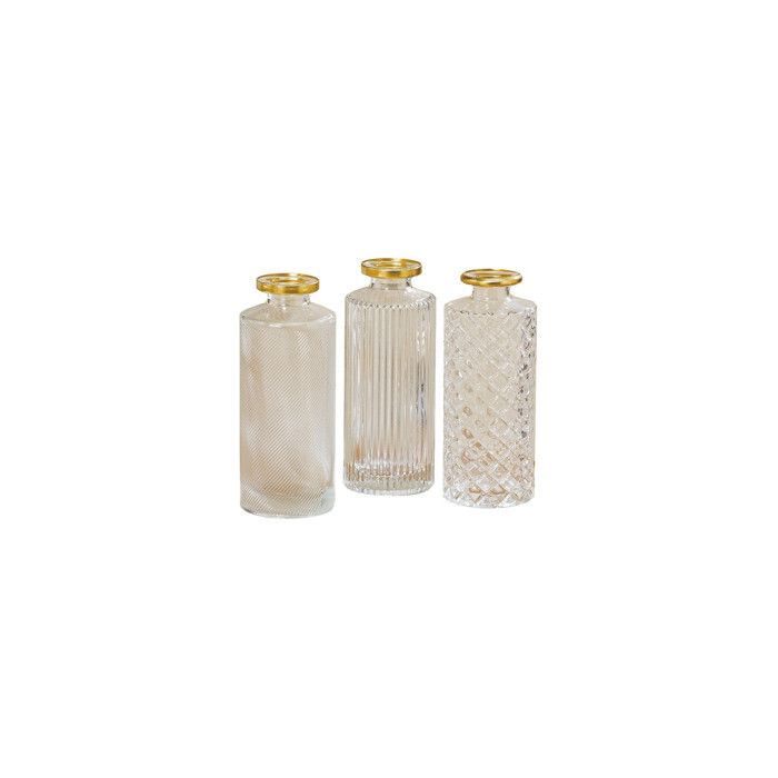 Set de 3 Vases Soliflores en Verre Transparent et Doré Hauteur 13cm 0