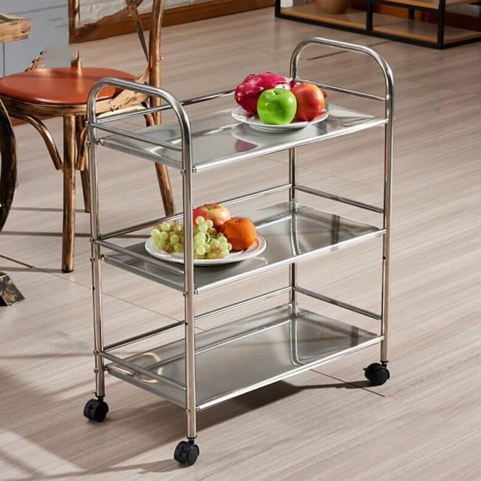 Chariot De Service Desserte De Cuisine A Roulettes En Acier Inox 3 Niveaux Pour Cuisine 61 36 75cm Achat Vente Meuble A Epices Chariot De Service Desserte Cdiscount