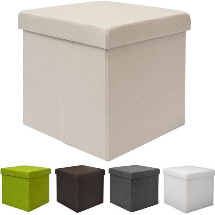 pouf 38cm avec coffre de rangement 42l repose-pieds en forme de cube avec couvercle amovible rembourré bout de canapé pliant beige