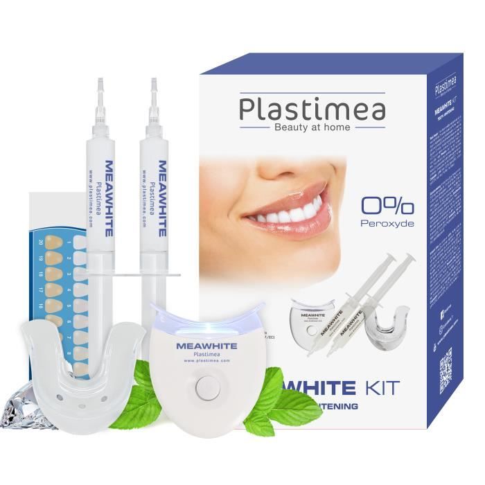 Blanchiment dentaire - Kit Meawhite 20 minutes, 3 étapes - Formule brevetée sans peroxyde - Technologie Lampe LED - Plastimea