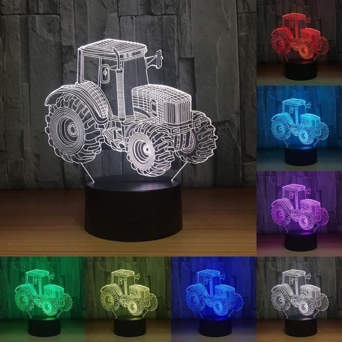 Veilleuse LED 3D Tracteur - 7 couleurs Rechargeable USB Tactile Acrylique (Rouge)