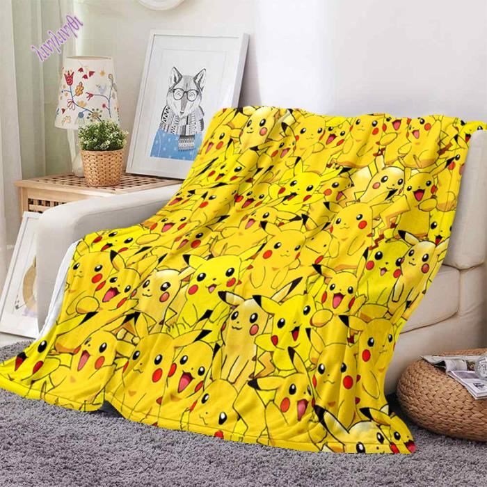 DIm-4645 Couverture Pikachu 3D en flanelle Ultra légère et douce pour canapé lit canapé cadeaux de bureau Taille:100x130cm