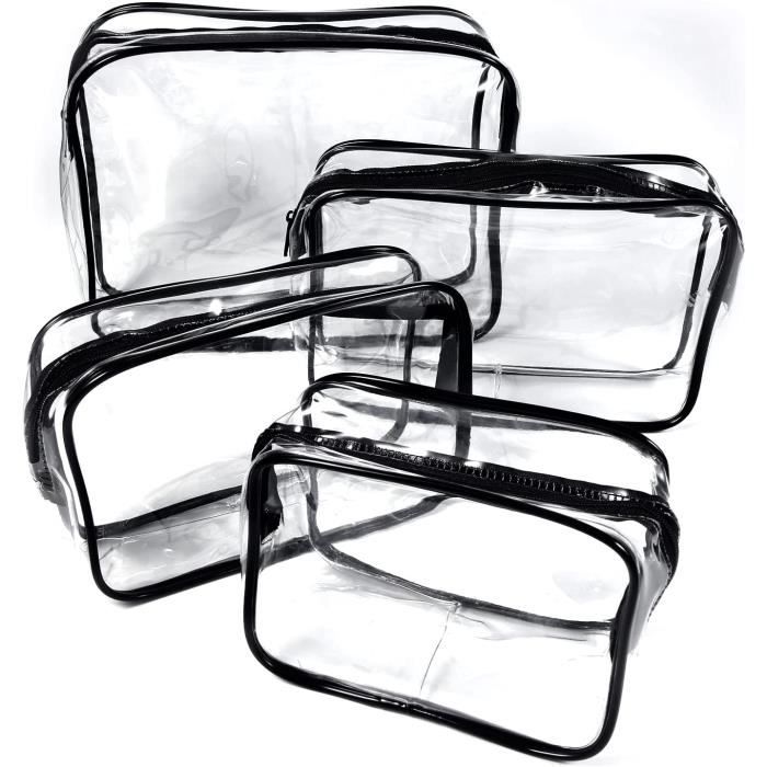 Lot De 4 Trousses De Toilette Transparentes PVC - 25x18x6 Cm - Étanches, Réutilisables - Pour Voyage, Maquillage - 4 Couleurs