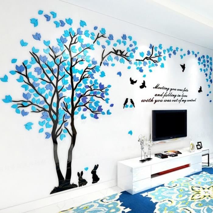 S] Decoration murale salon, Stickers muraux salon arbre, Sticker muraux 3d, Sticker  mural cuisine adhésif, acrylique arbre Bleu - Cdiscount Maison