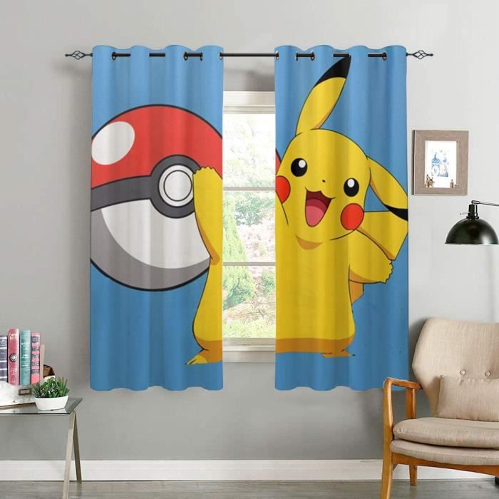 2 Panneaux Rideaux,Pokemon Anime Pikachu(421),salon,chambre,rideau,vie à la  maison,décoration(2 x 100 x 180cm) - Cdiscount Maison